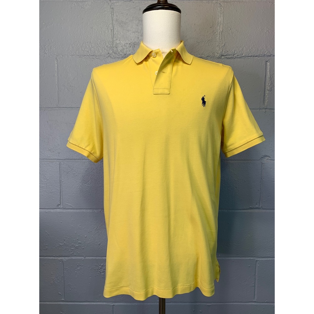 Polo Ralph Lauren Mens Short Sleeve Pique Polo Shirt Yellow Size M Navy Pony